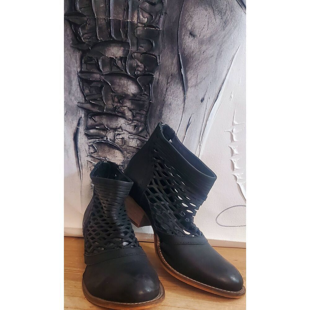 Black leather cut out boots